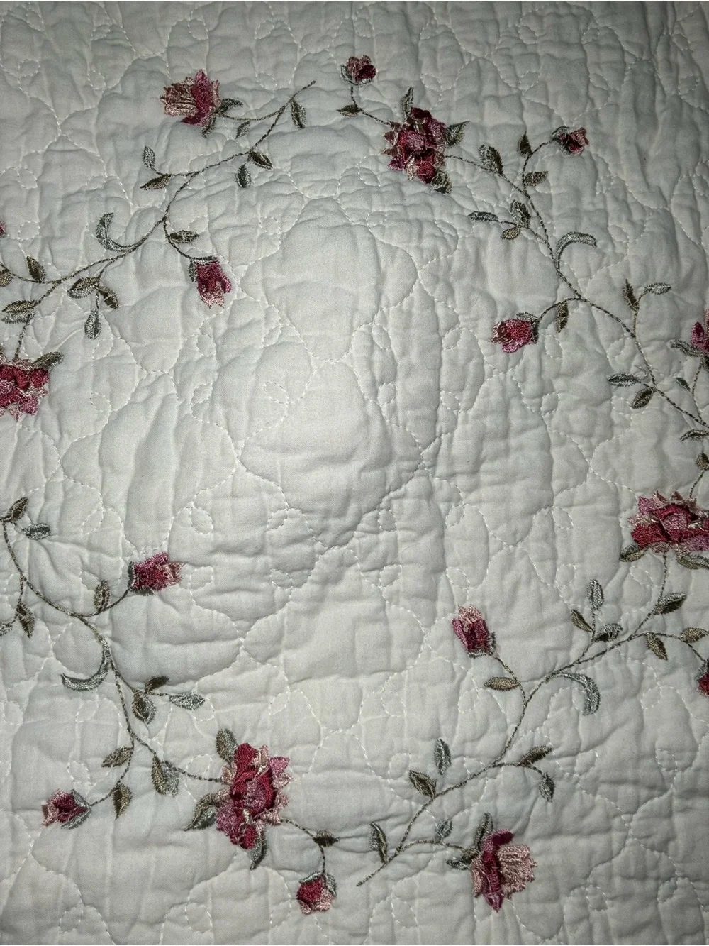 Better Homes & Garden Floral Vine Embroidered White Quilt Pillowcase Rose Accent